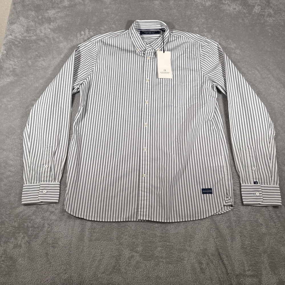 Scotch & Soda Dress Shirt Mens XL White Stripe LS Button Down Reg Fit Cotton NWT